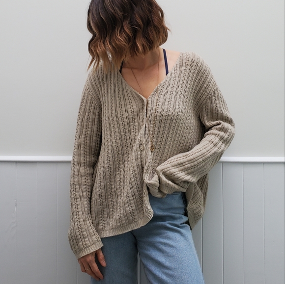 VINTAGE Oatmeal Cardigan Sweater - Picture 6 of 8